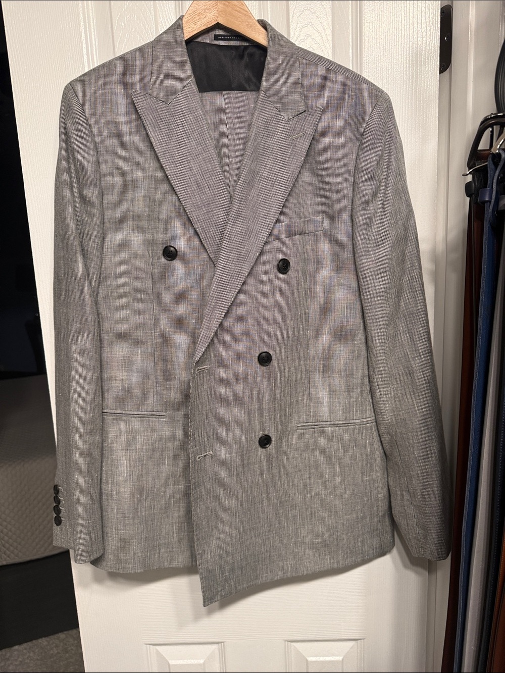 Reiss Light Gray Double-Breasted Textured Suit Blazer